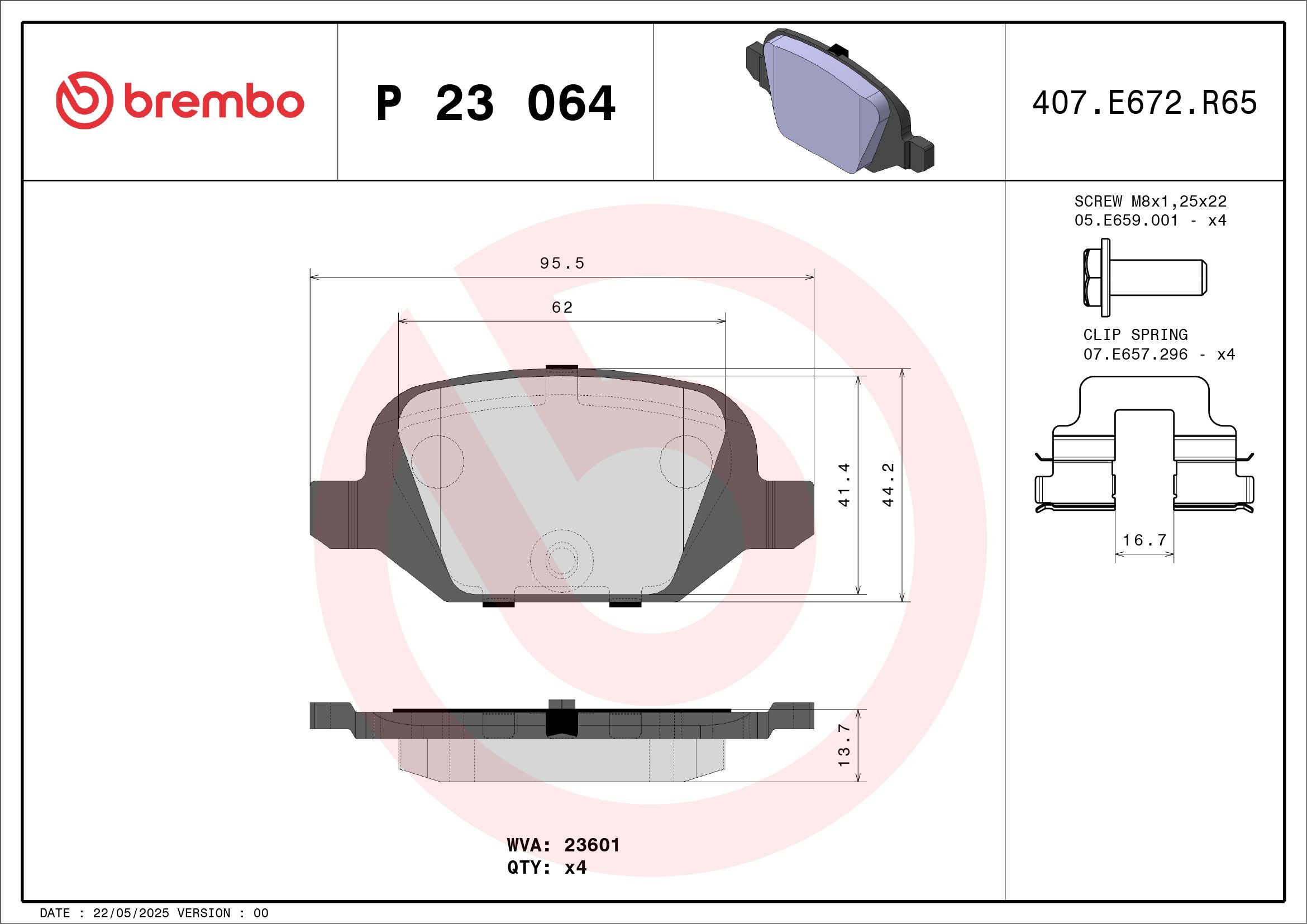 Compre P23064 Brembo Sapatas do freio traseiras de disco