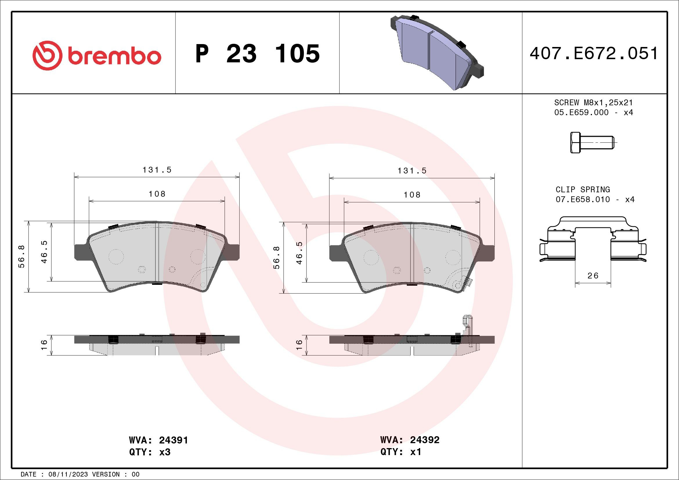 Sapatas do freio dianteiras de disco Brembo P23105 preço, a partir de 26,56 USD