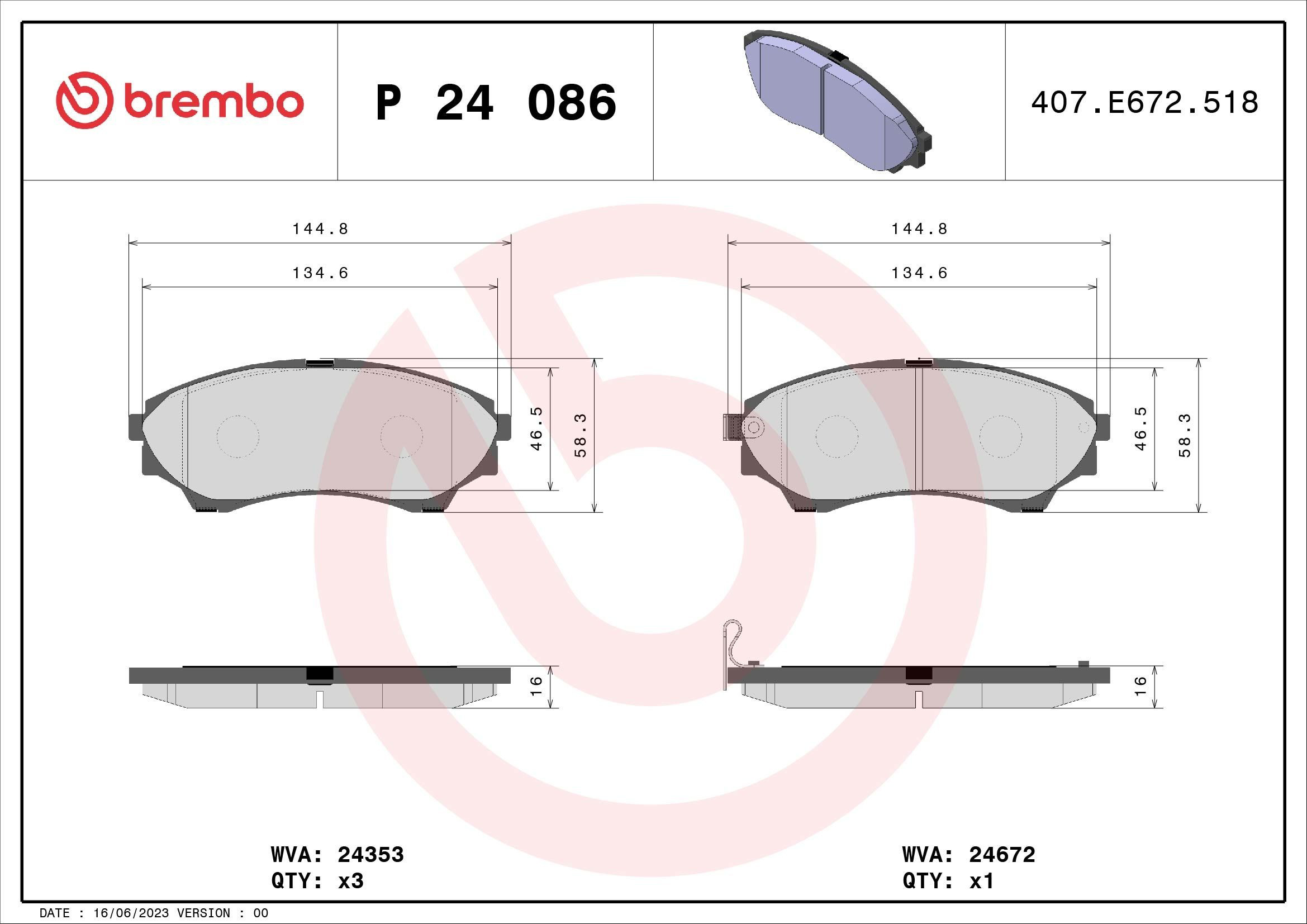 Sapatas do freio dianteiras de disco Brembo P24086 preço, a partir de 35,65 USD