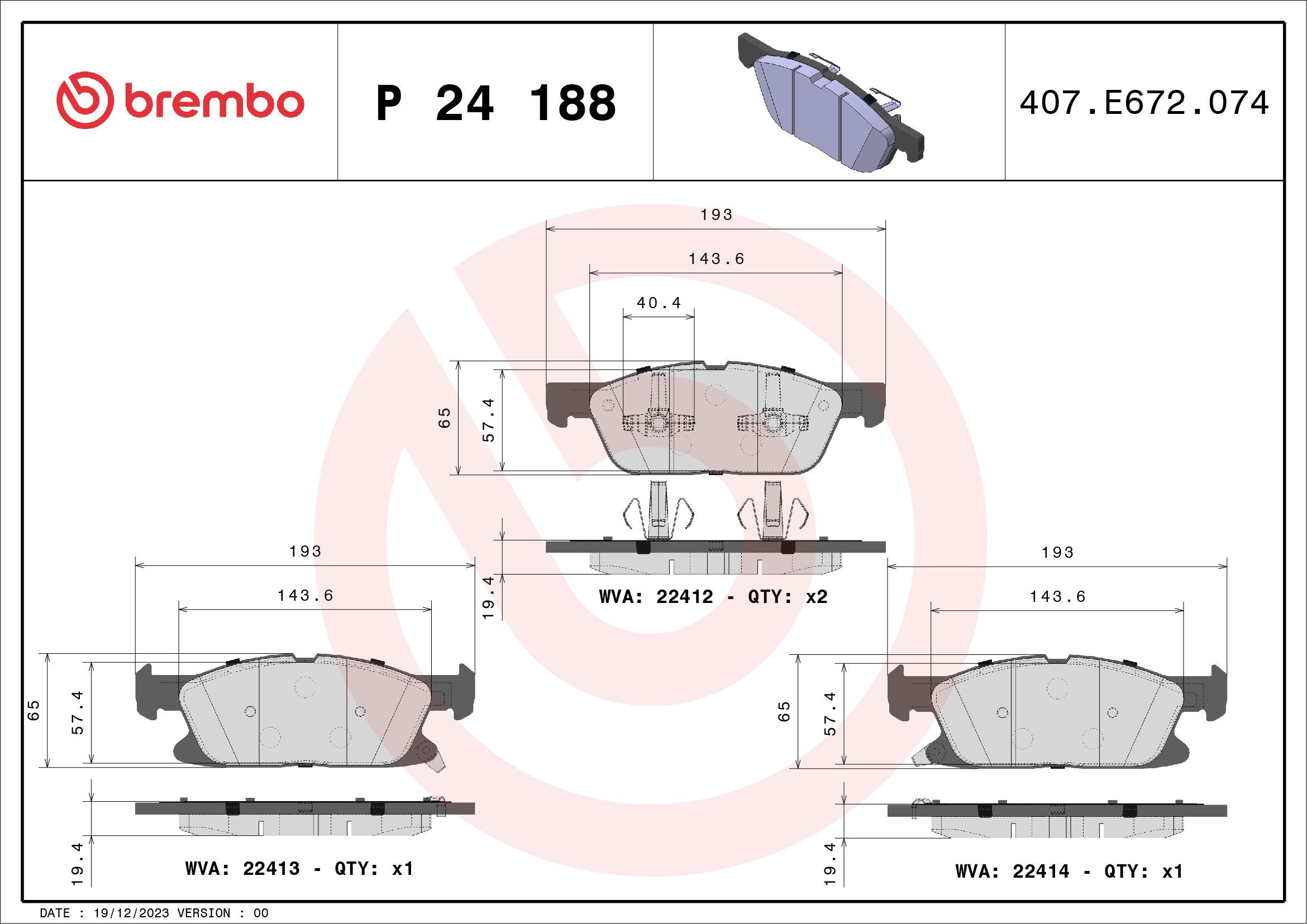 Compre P24188 Brembo Sapatas do freio dianteiras de disco