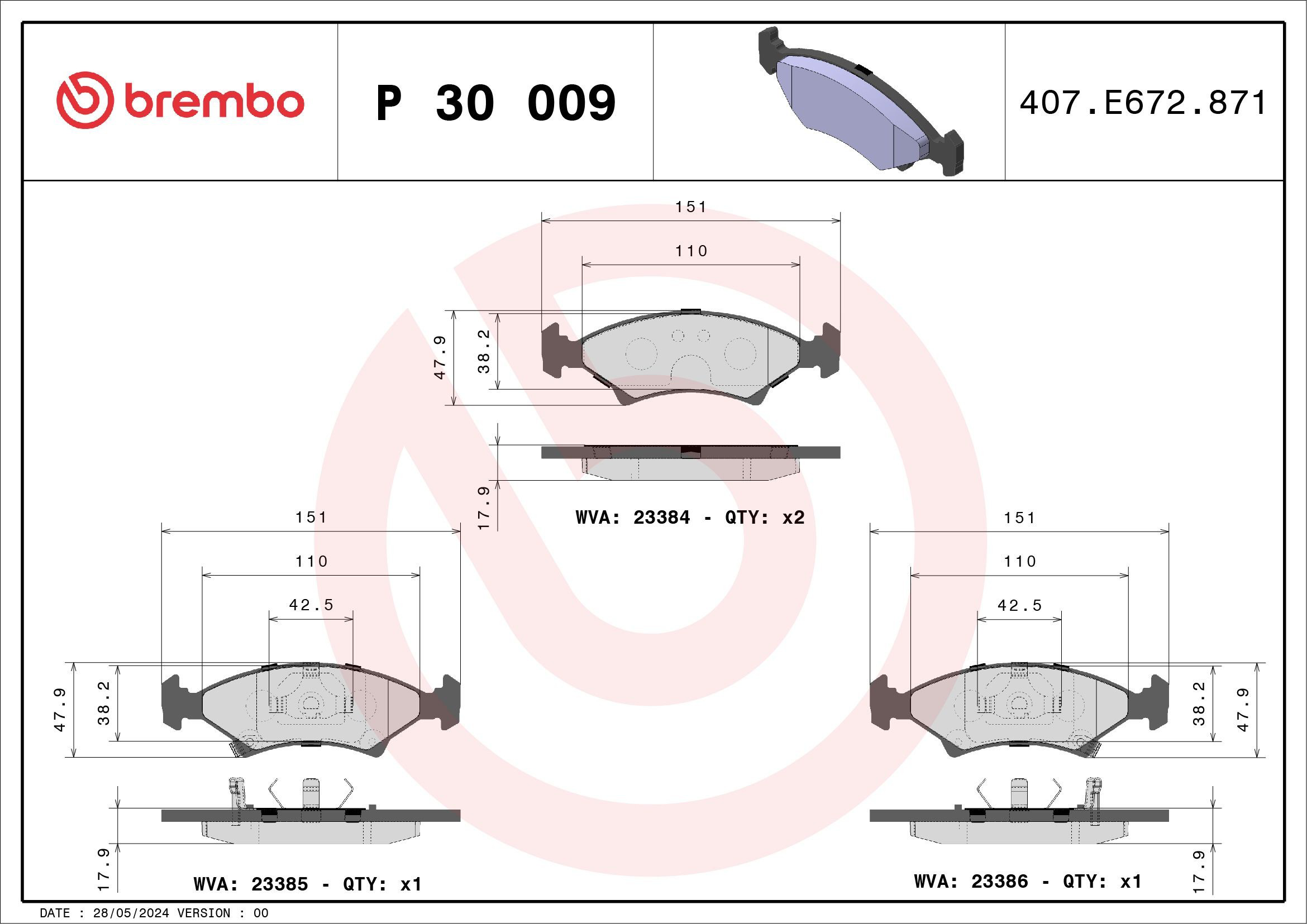 Sapatas do freio dianteiras de disco Brembo P30009 preço, a partir de 27,64 USD