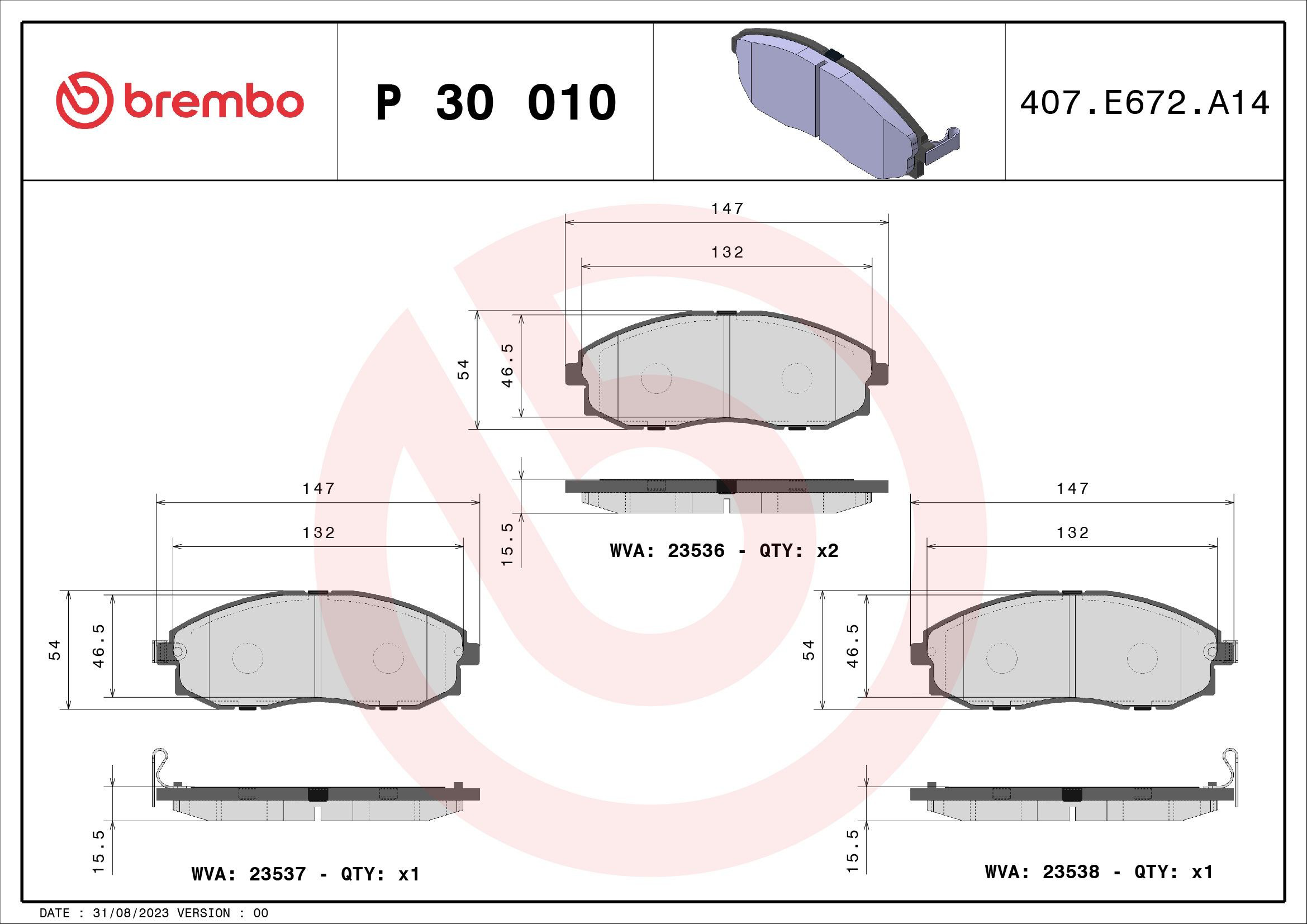 Sapatas do freio dianteiras de disco Brembo P30010 preço, a partir de 27,63 USD