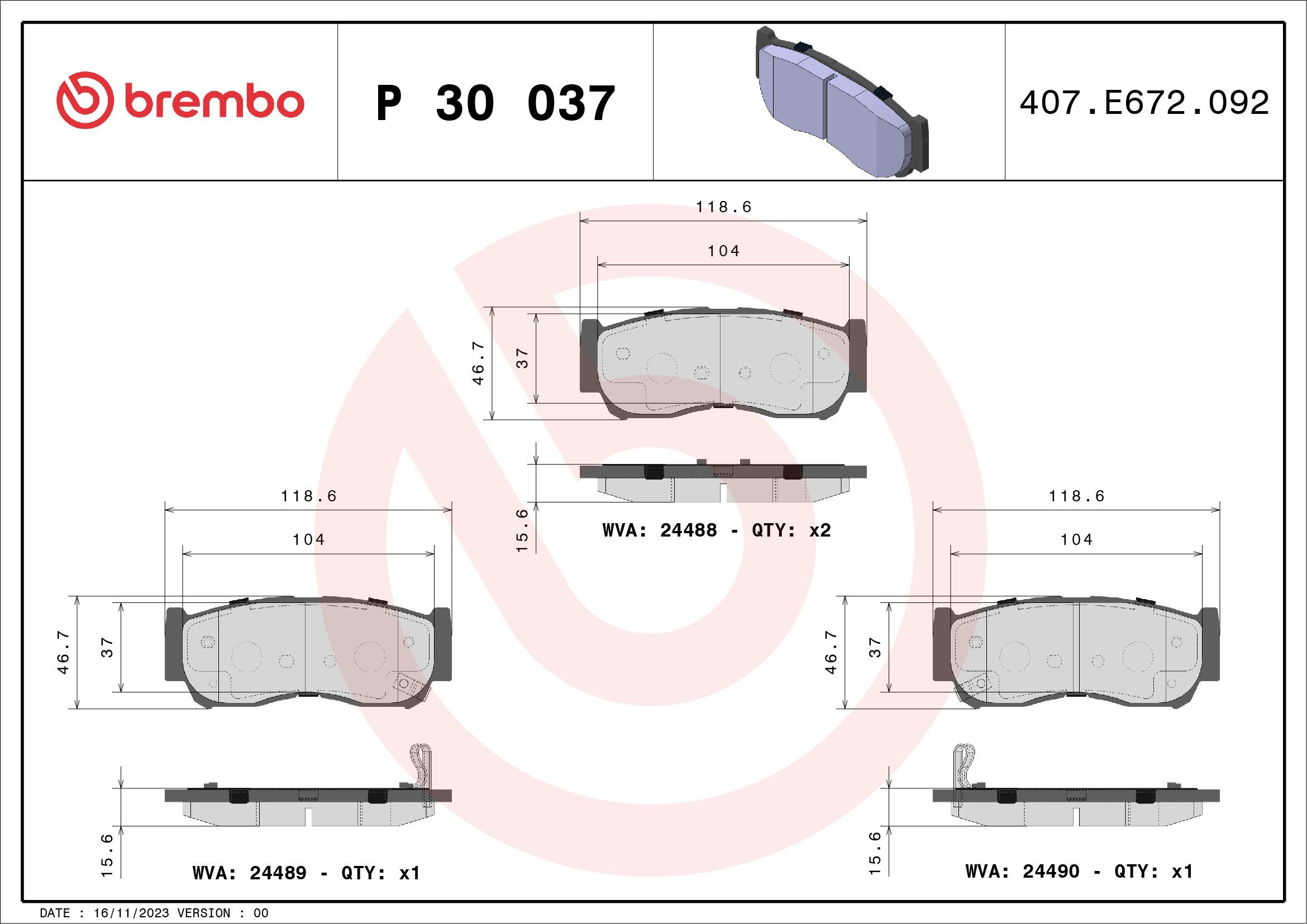Sapatas do freio traseiras de disco Brembo P30037 preço, a partir de 37,57 USD