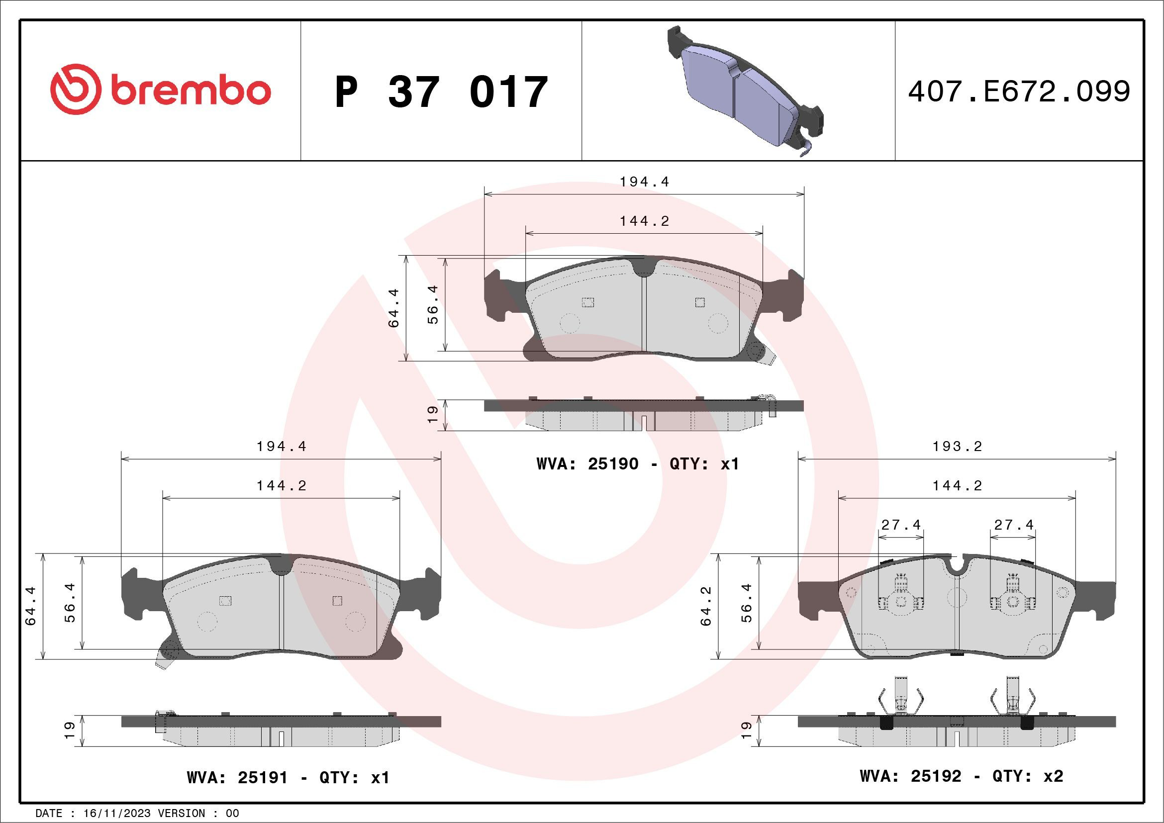 Sapatas do freio dianteiras de disco Brembo P37017 preço, a partir de 59,91 USD