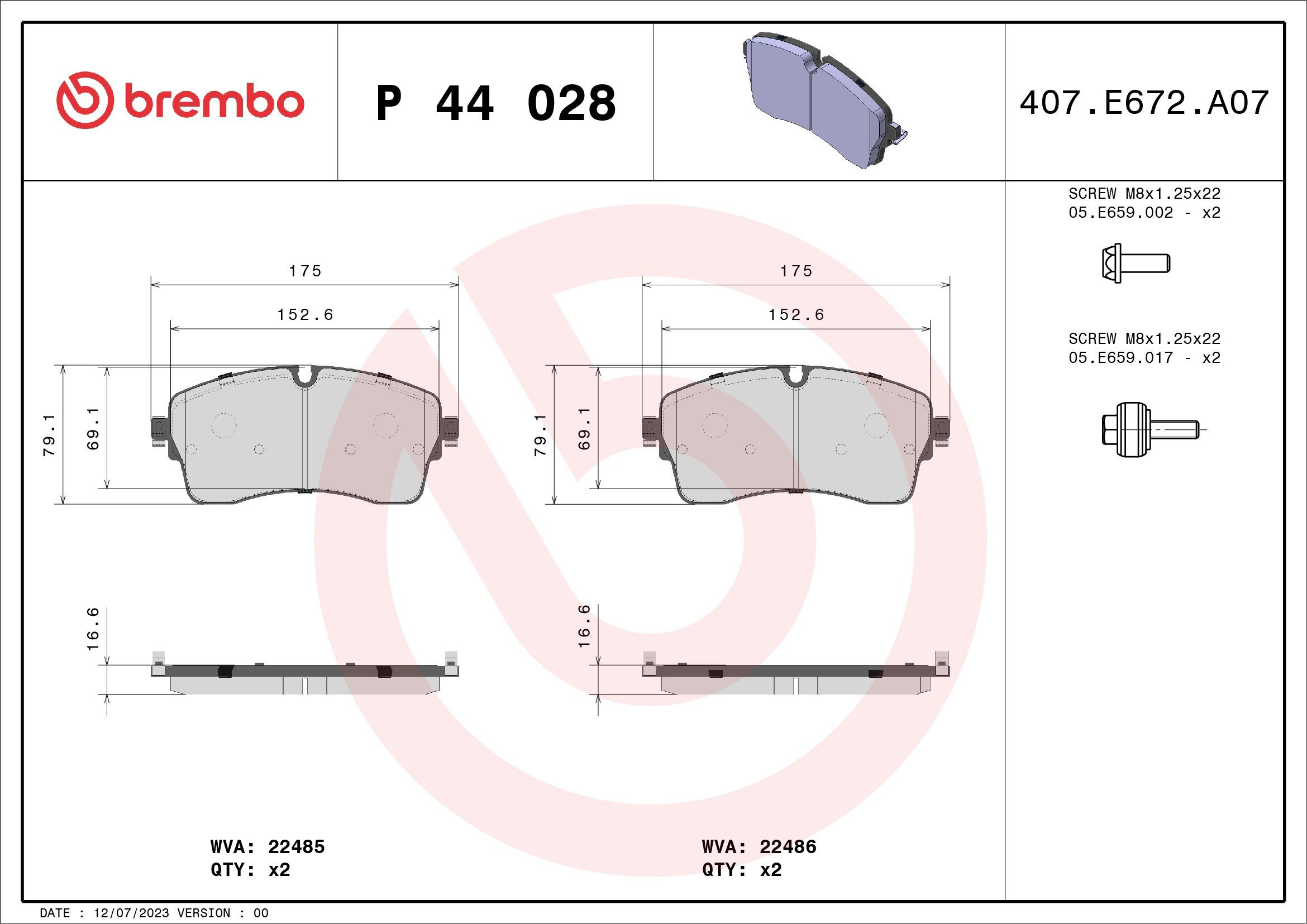 Compre P44028 Brembo Sapatas do freio dianteiras de disco