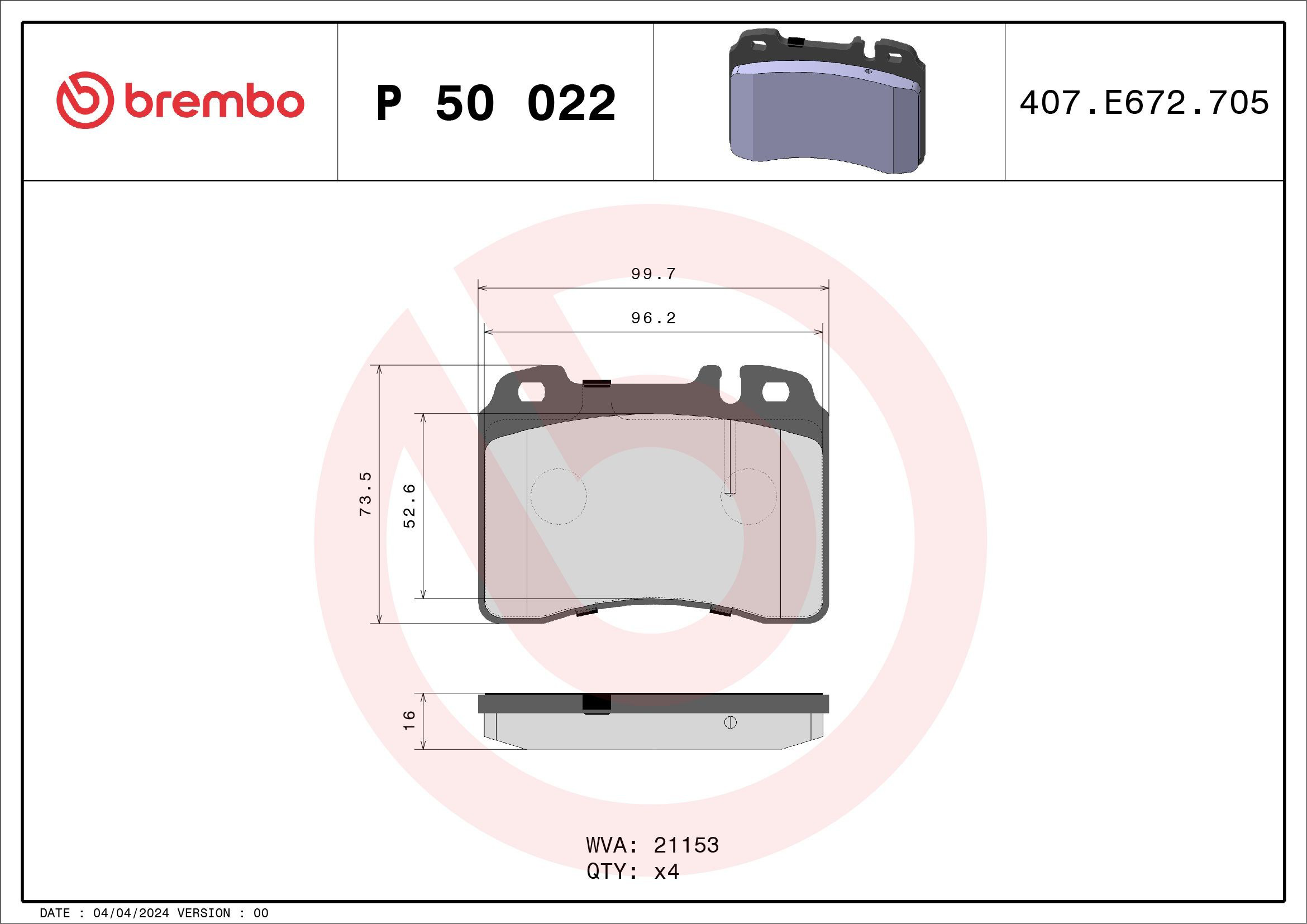 Sapatas do freio dianteiras de disco Brembo P50022 preço, a partir de 37,11 USD