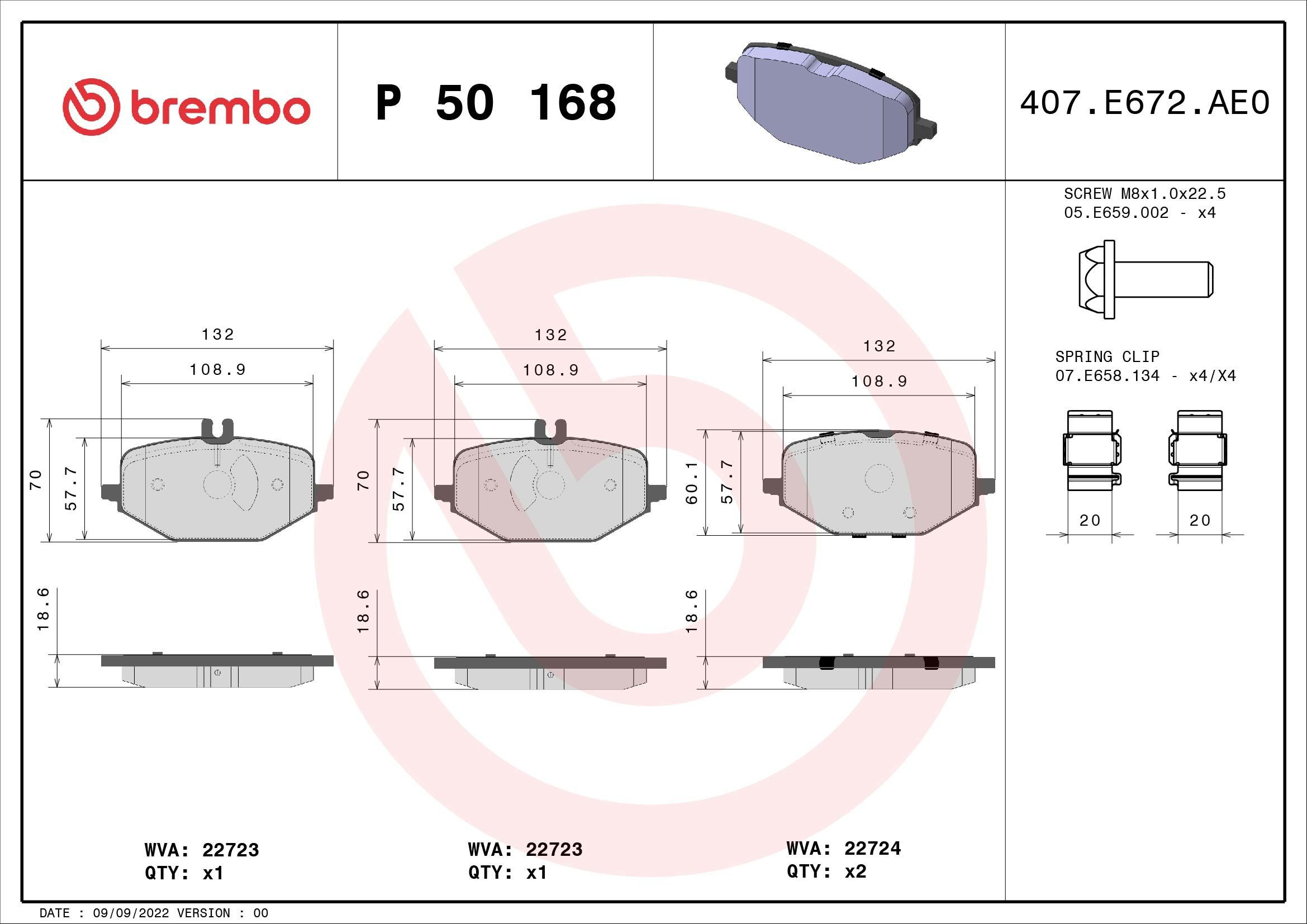 Sapatas do freio traseiras de disco P50168 Brembo