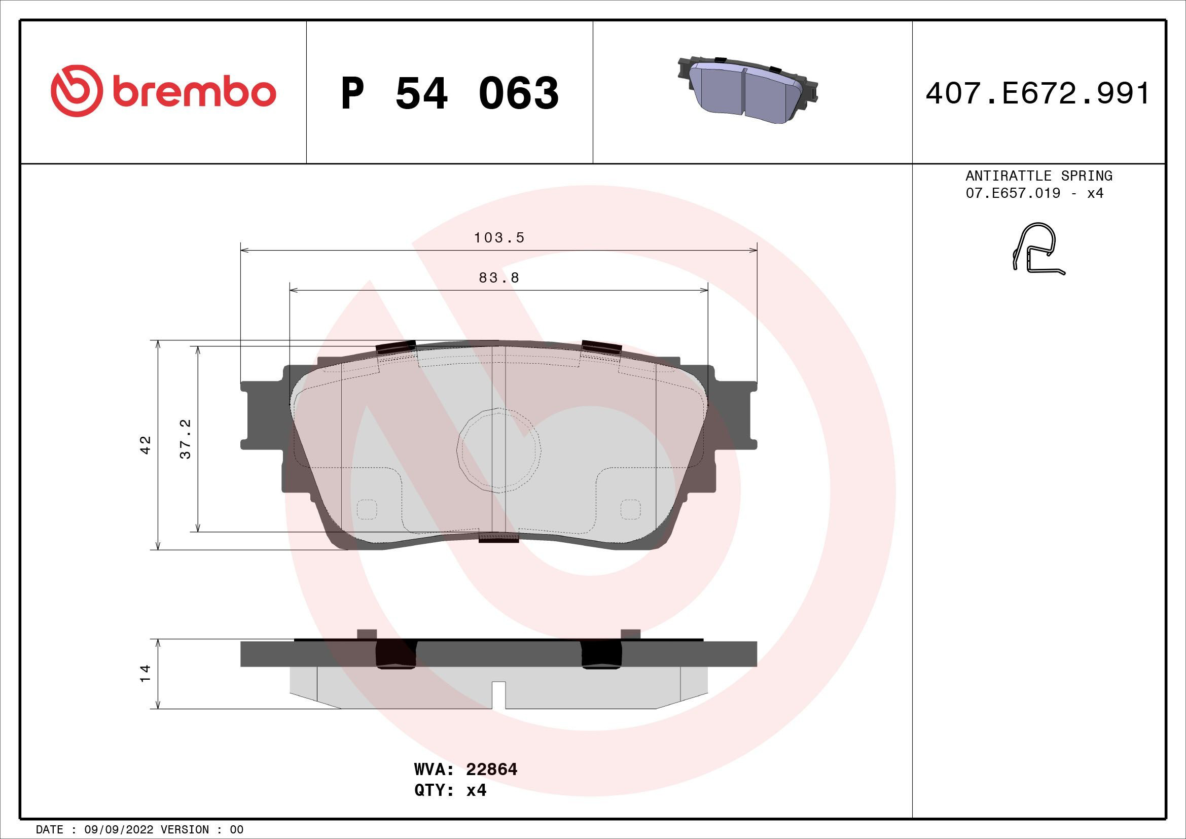 Sapatas do freio traseiras de disco Brembo P54063