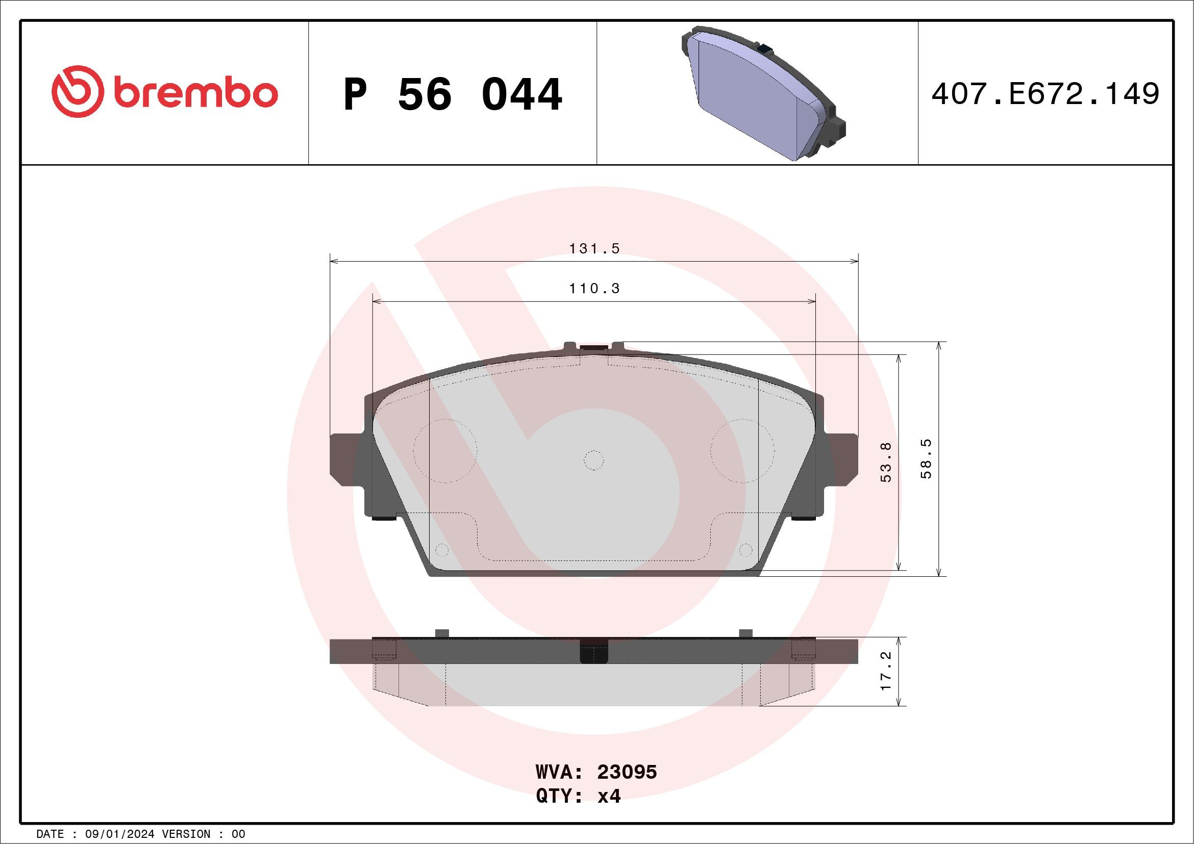 Compre P56044 Brembo Sapatas do freio dianteiras de disco