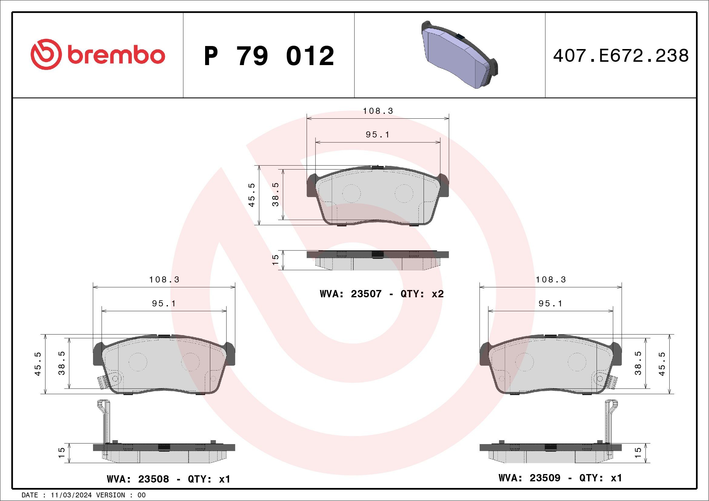 Compre P79012 Brembo Sapatas do freio dianteiras de disco