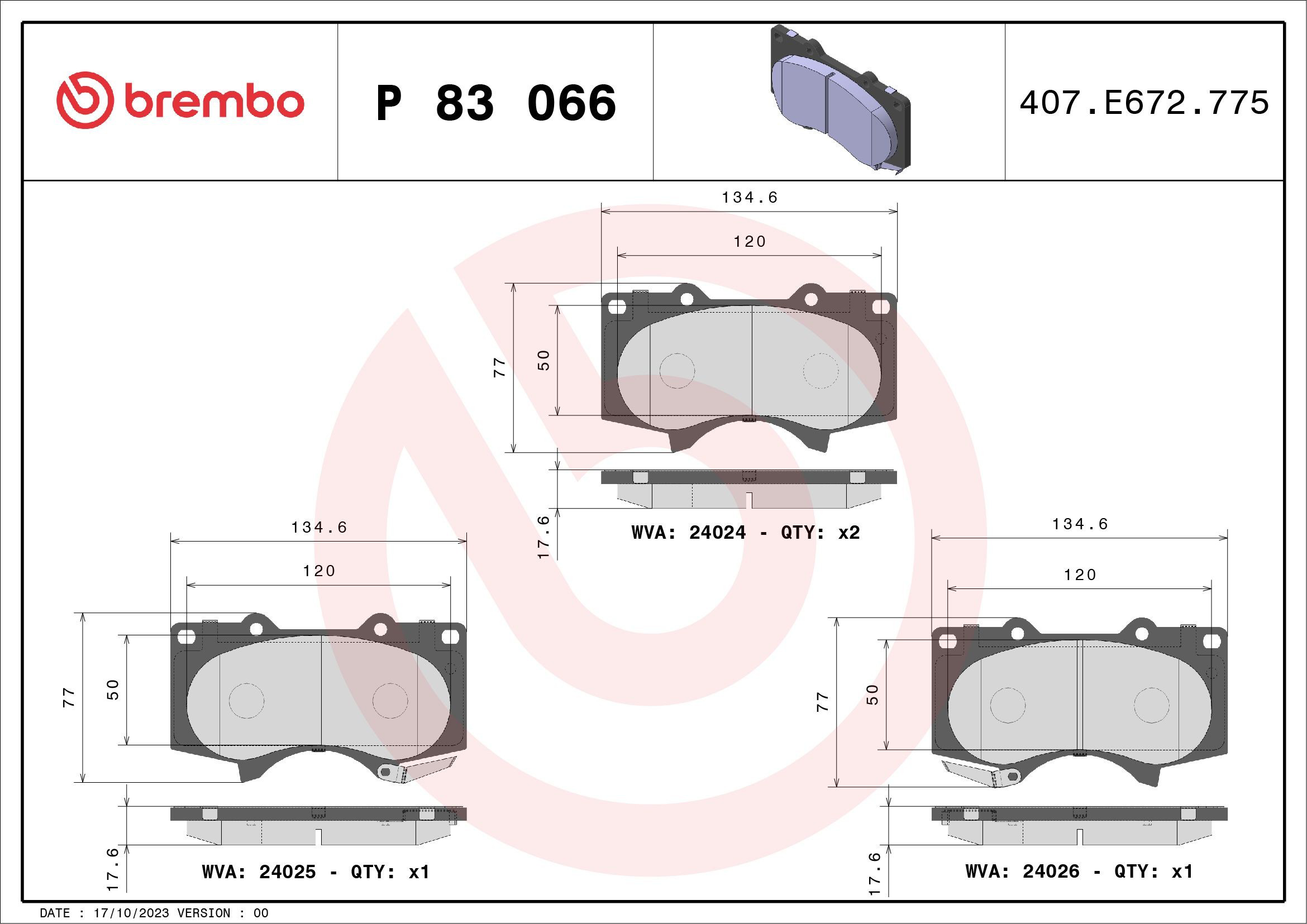 Compre P83066 Brembo Sapatas do freio dianteiras de disco