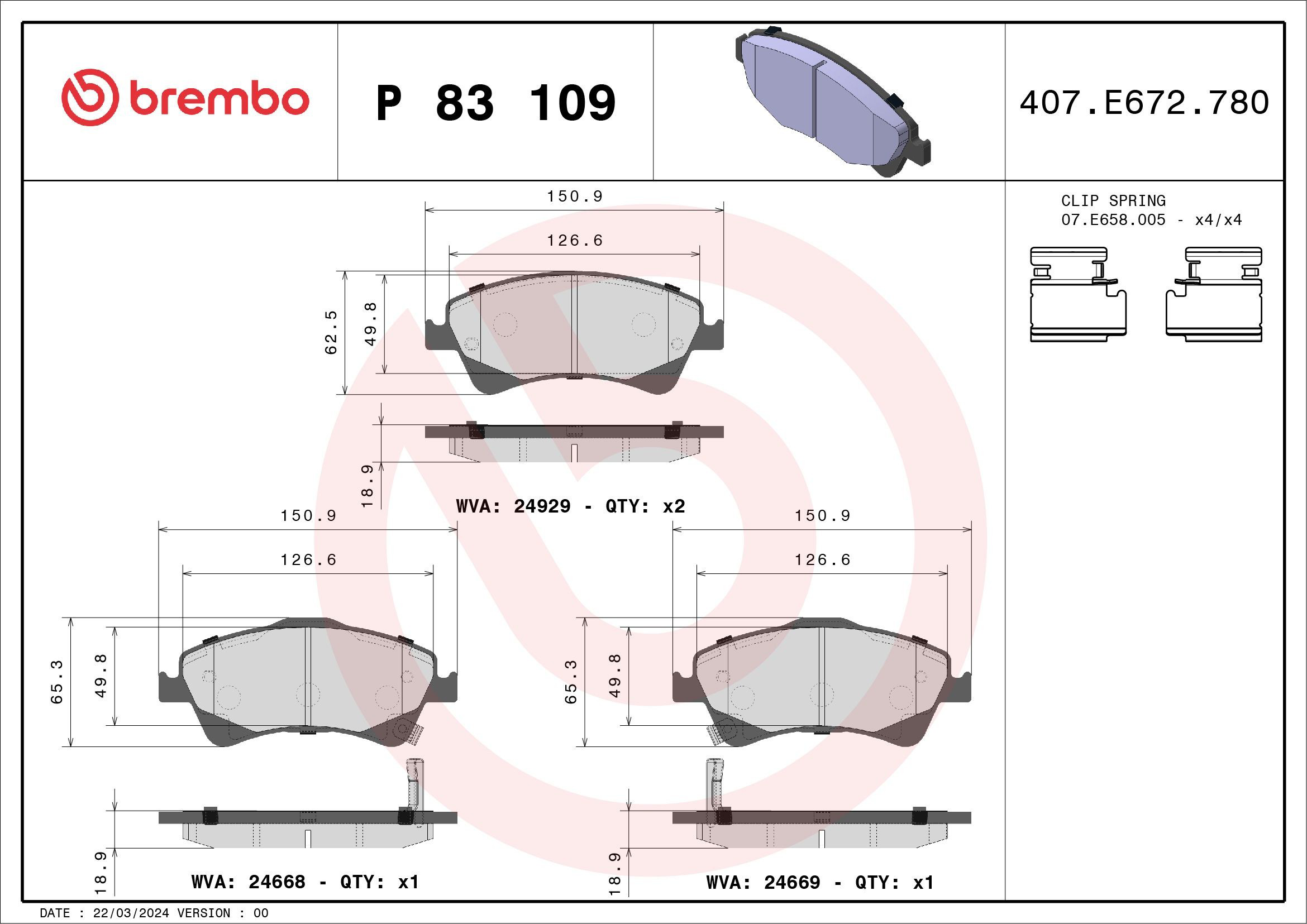 Sapatas do freio dianteiras de disco P83109X Brembo