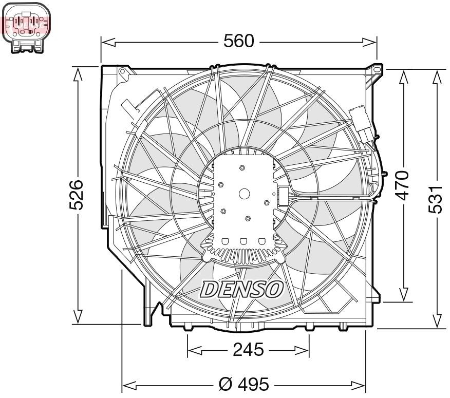 DER05008 Denso Difusor do radiador de esfriamento, montado com motor e roda de aletas