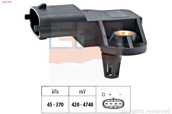 Sensor de pressão no coletor de admissão, MAP 12008011 Depo/Loro/Abakus