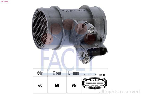 101038 Facet Sensor de fluxo (consumo) de ar, medidor de consumo M.A.F. - (Mass Airflow)
