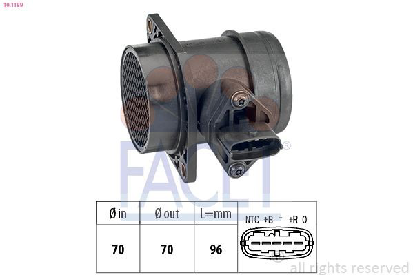 101159 Facet Sensor de fluxo (consumo) de ar, medidor de consumo M.A.F. - (Mass Airflow)