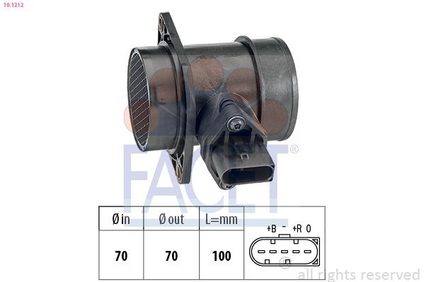 101212 Facet Sensor de fluxo (consumo) de ar, medidor de consumo M.A.F. - (Mass Airflow)