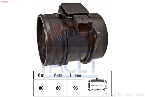 101303 Facet Sensor de fluxo (consumo) de ar, medidor de consumo M.A.F. - (Mass Airflow)