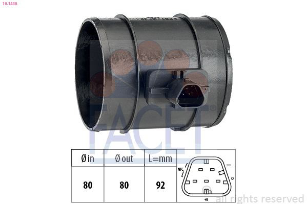 101438 Facet Sensor de fluxo (consumo) de ar, medidor de consumo M.A.F. - (Mass Airflow)