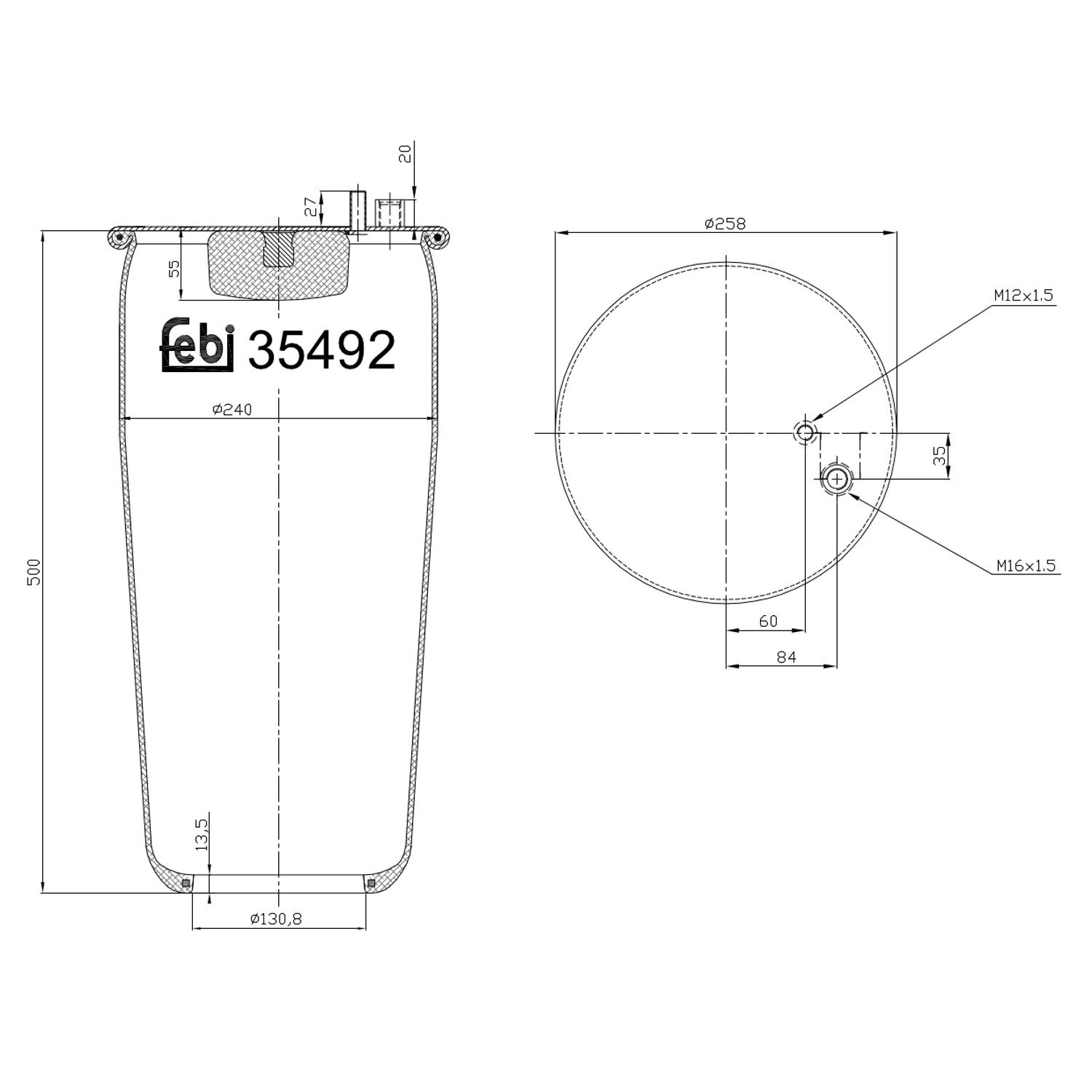 81436010174 MAN Coxim pneumático (suspensão de lâminas pneumática) do eixo traseiro