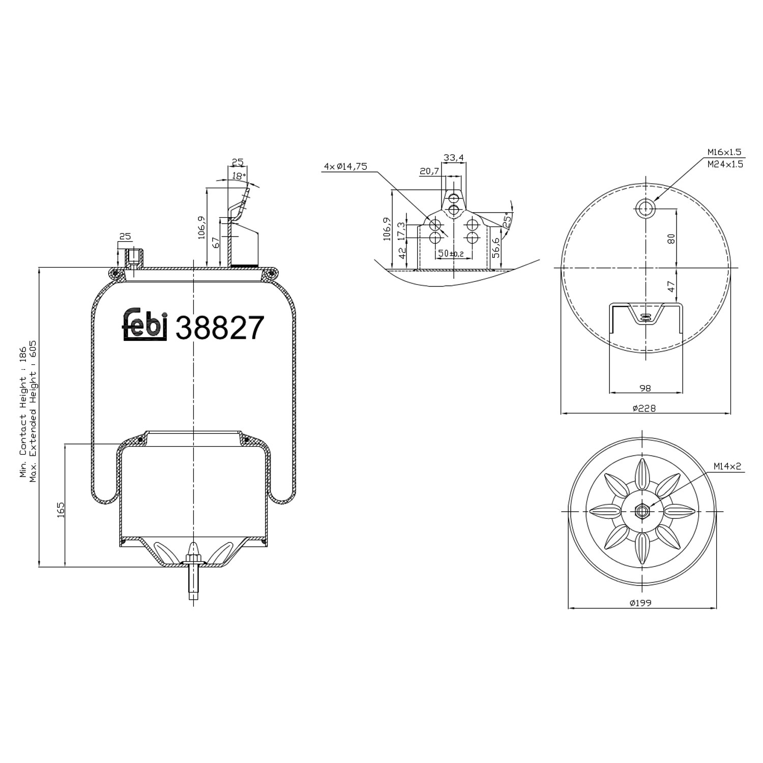 20427803 Volvo Coxim pneumático (suspensão de lâminas pneumática) do eixo