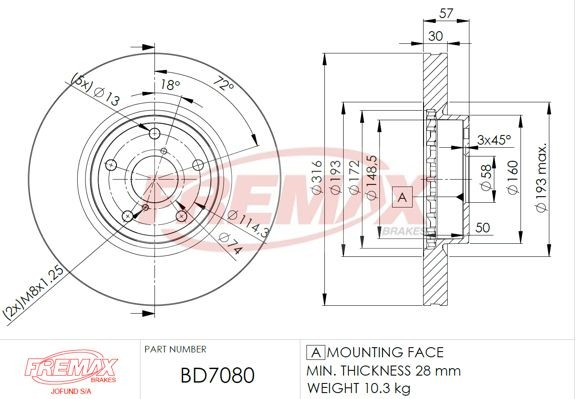 Disco do freio dianteiro Fremax BD7080 preço, a partir de 79,73 USD
