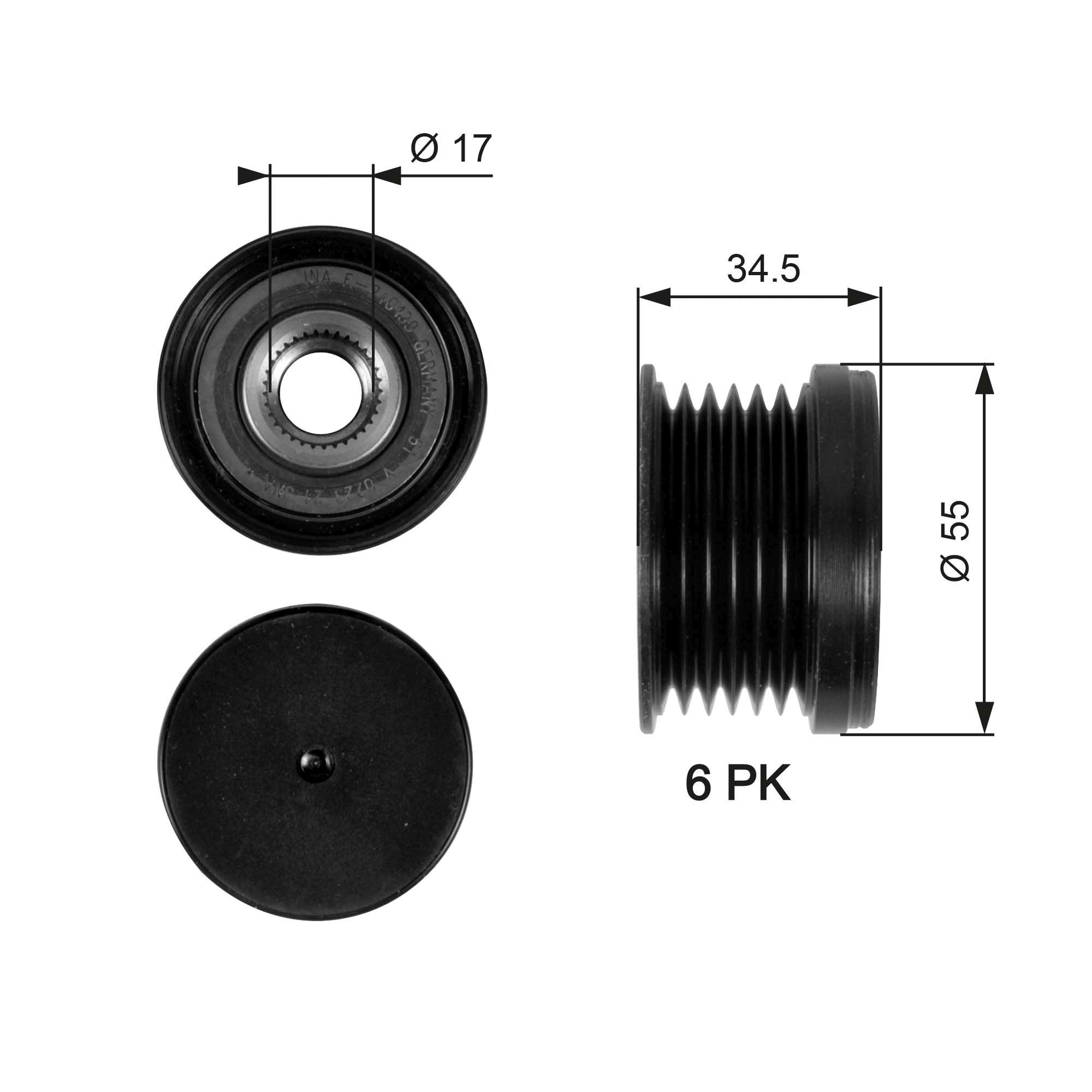 Polia do gerador para Volkswagen Polo V RUS 602, 604, 612, 614