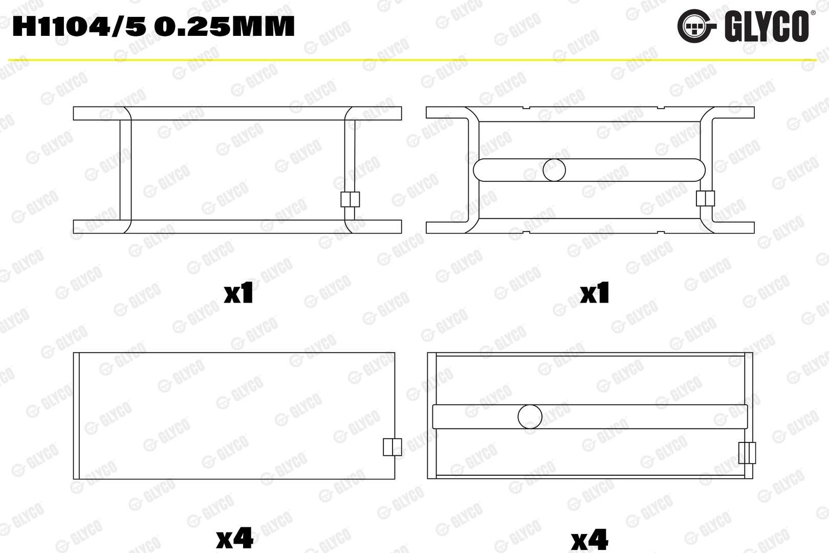 H11045025 Glyco Folhas inseridas principais de cambota, kit, 1ª reparação ( + 0,25)