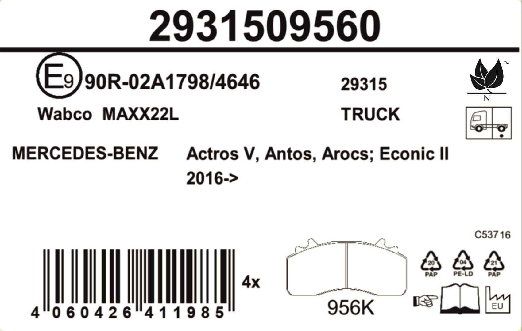 Sapatas do freio dianteiras de disco Jurid/Bendix 2931509560 preço, a partir de 140,35 USD
