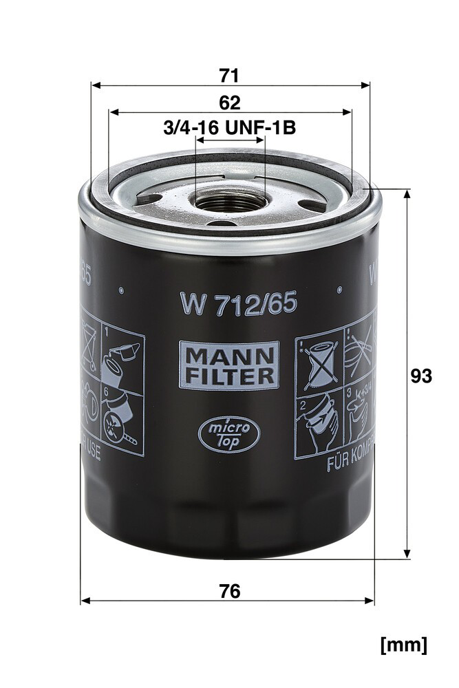W71265 Mann-Filter Filtro de óleo