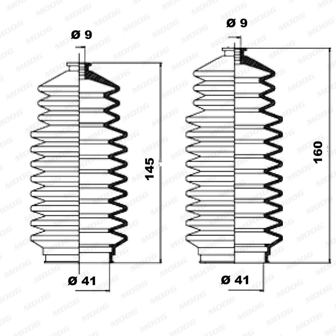 K150097 Moog Bota de proteção direita do mecanismo de direção (de cremalheira)