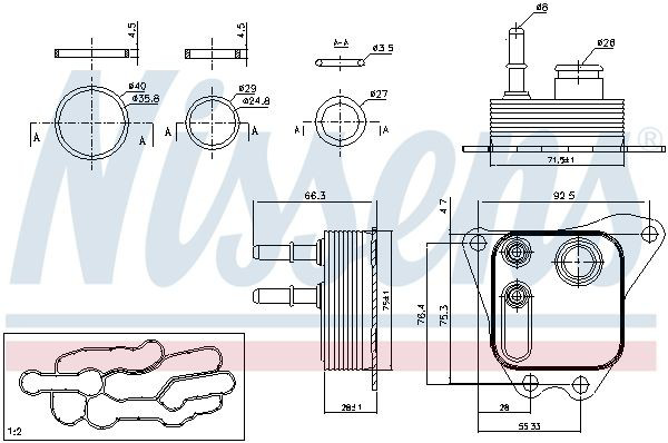 Radiador de óleo (frigorífico), debaixo de filtro Nissens 91122 preço, a partir de 76,49 USD