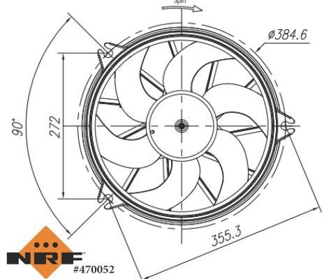 470052 NRF Ventilador elétrico de esfriamento montado (motor + roda de aletas) direito