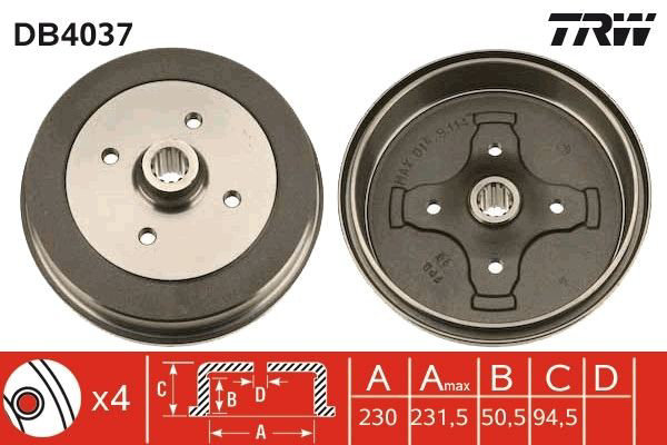 Tambor do freio traseiro TRW DB4037 preço, a partir de 109,35 USD