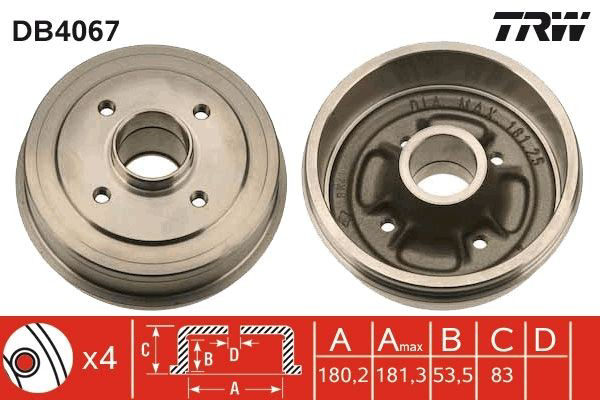Tambor do freio traseiro TRW DB4067 preço, a partir de 51,33 USD