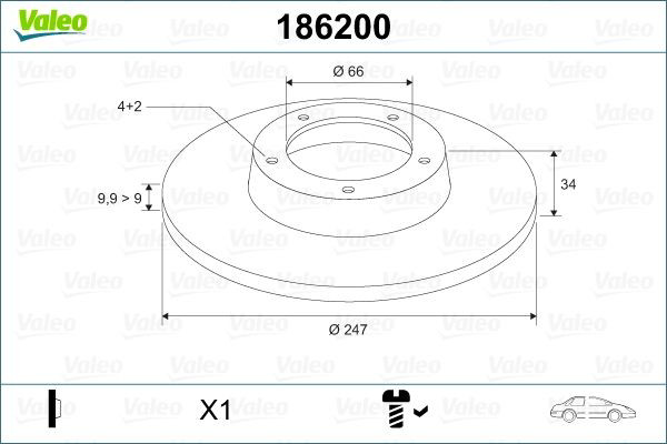 Disco do freio dianteiro VALEO 186200