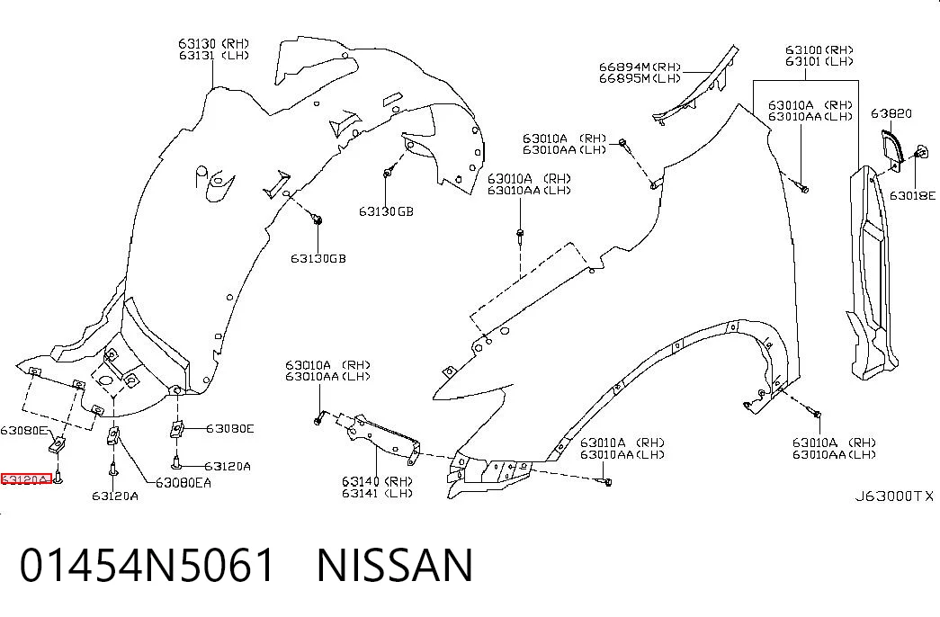 01454N5061 Nissan/Infiniti Parafuso (porca) de fixação