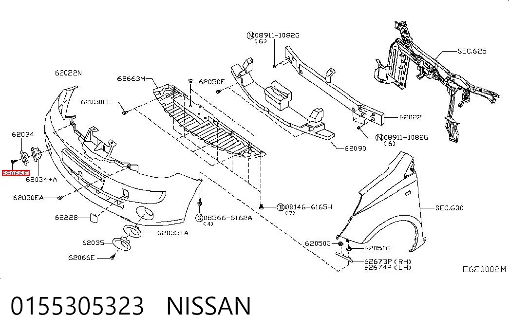 0155305323 Nissan/Infiniti Braçadeira de proteção de fundo