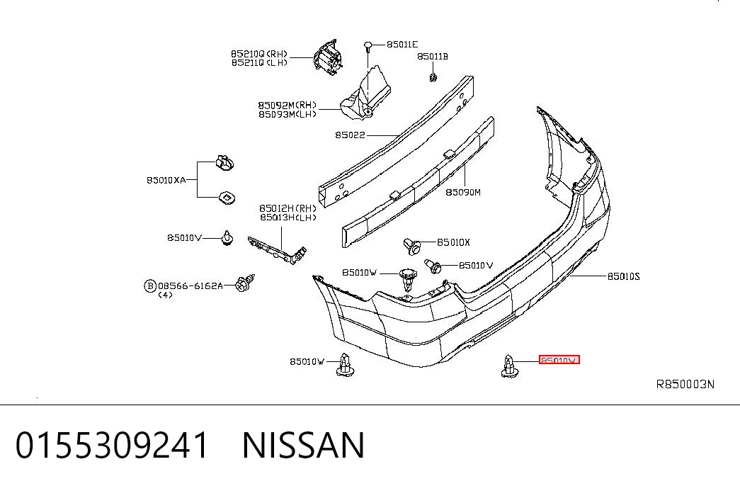 0155309241 Nissan/Infiniti Cápsula (prendedor) de fixação do pára-choque dianteiro