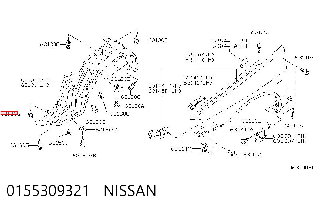 0155309321 Nissan/Infiniti Cápsula (prendedor) de fixação do forro do pára-choque do pára-lama dianteiro