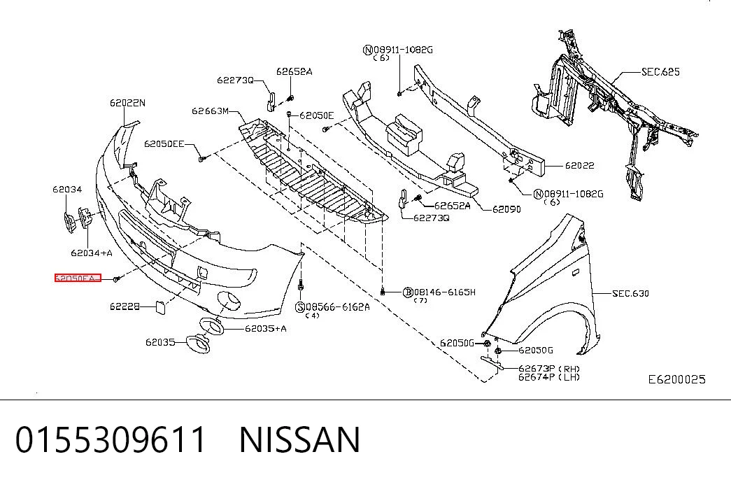 0155309611 Nissan/Infiniti Cápsula (prendedor) de fixação de moldura de pára-brisas