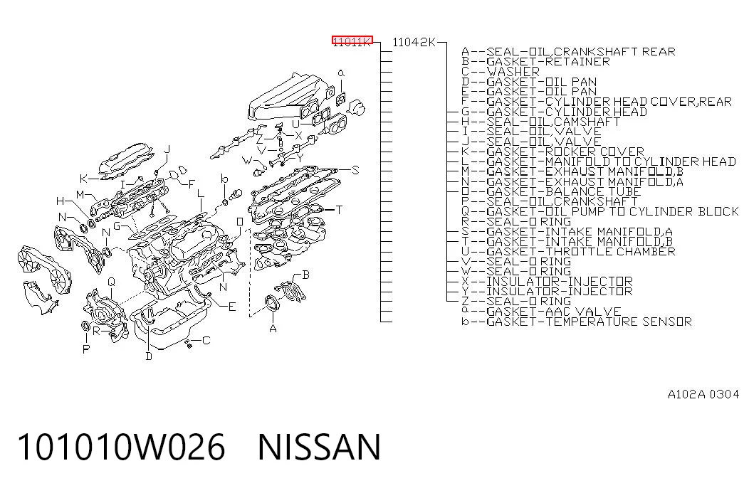 101010W026 Nissan/Infiniti Kit de vedantes de motor completo