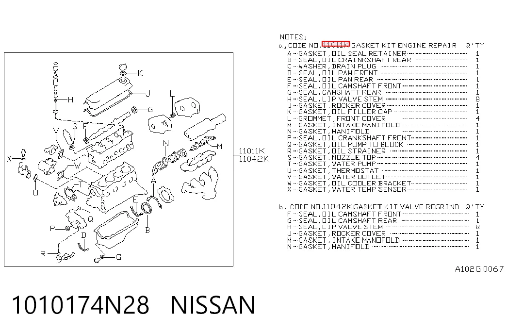 Kit de vedantes de motor completo para Nissan Sunny N14