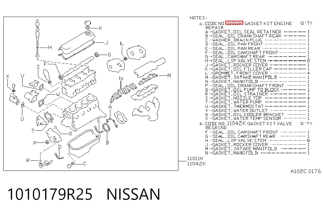 Kit de vedantes de motor completo Nissan Sunny III N14