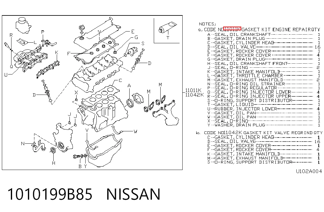 Kit de vedantes de motor completo para Nissan Micra K11