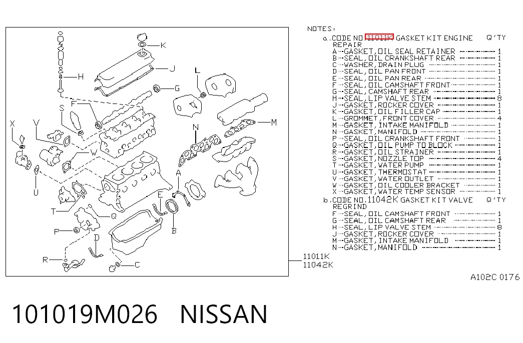  Kit de vedantes de motor completo Nissan Sunny III sedan (N14) (1990 - 1995) III