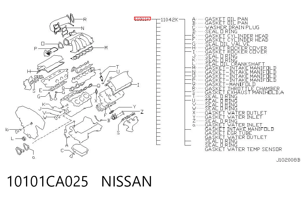 Kit de vedantes de motor completo Nissan Murano  Z50