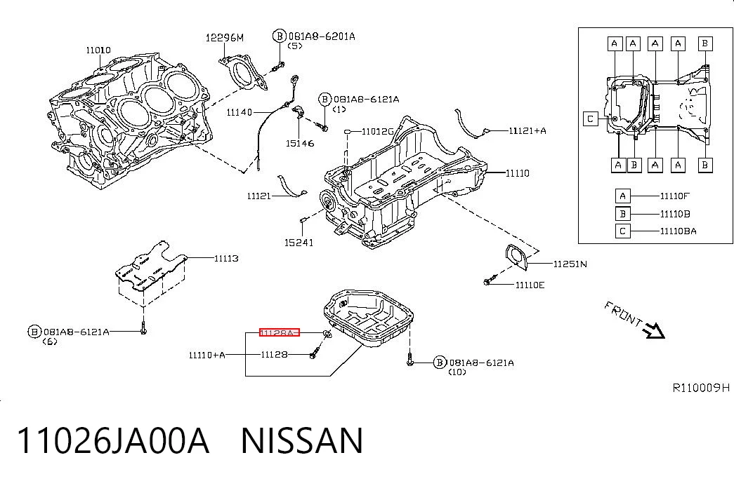 11026JA00A Nissan/Infiniti Vedante de rolha de panela de motor