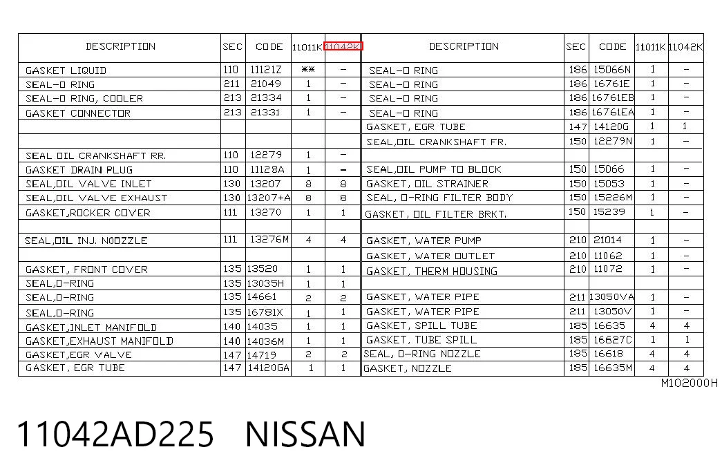 11042AD225 Nissan/Infiniti