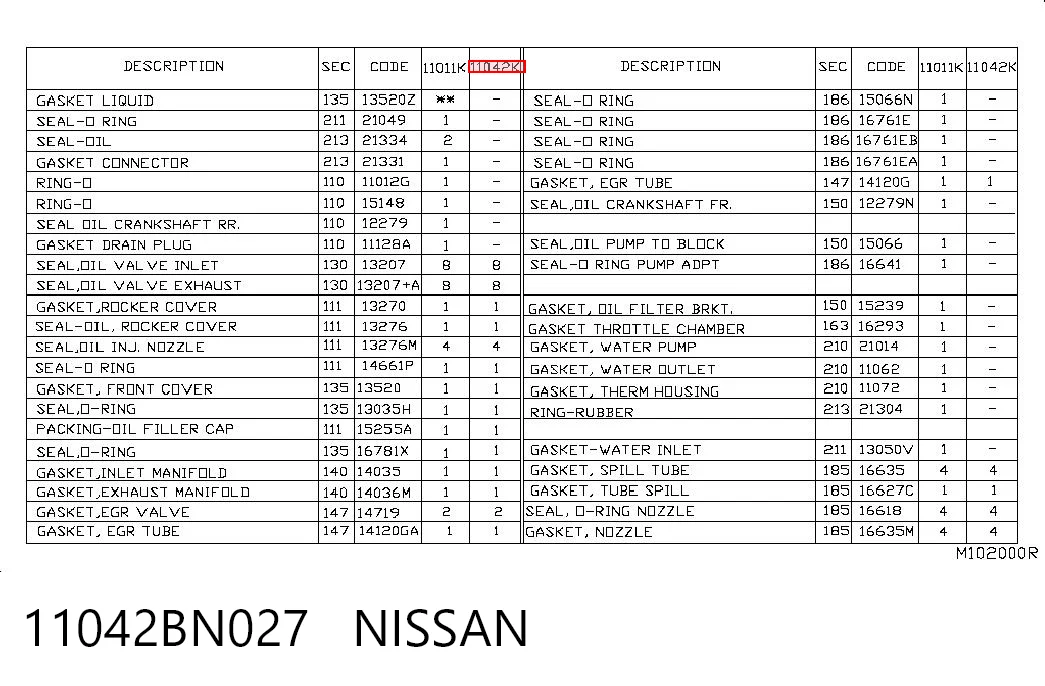 11042BN027 Nissan/Infiniti